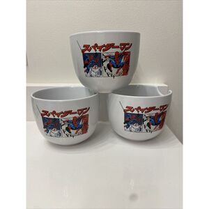 Lot Of 3 Spider-Man Manga Panels‎ Ramen Bowls Multi-Color Spiderman Marvel Set